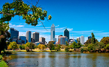 A view of the Perth skyline from John Oldany Park, Australia